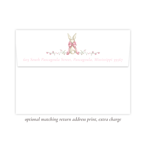 Bunny and Bow Pink Birthday Invitation