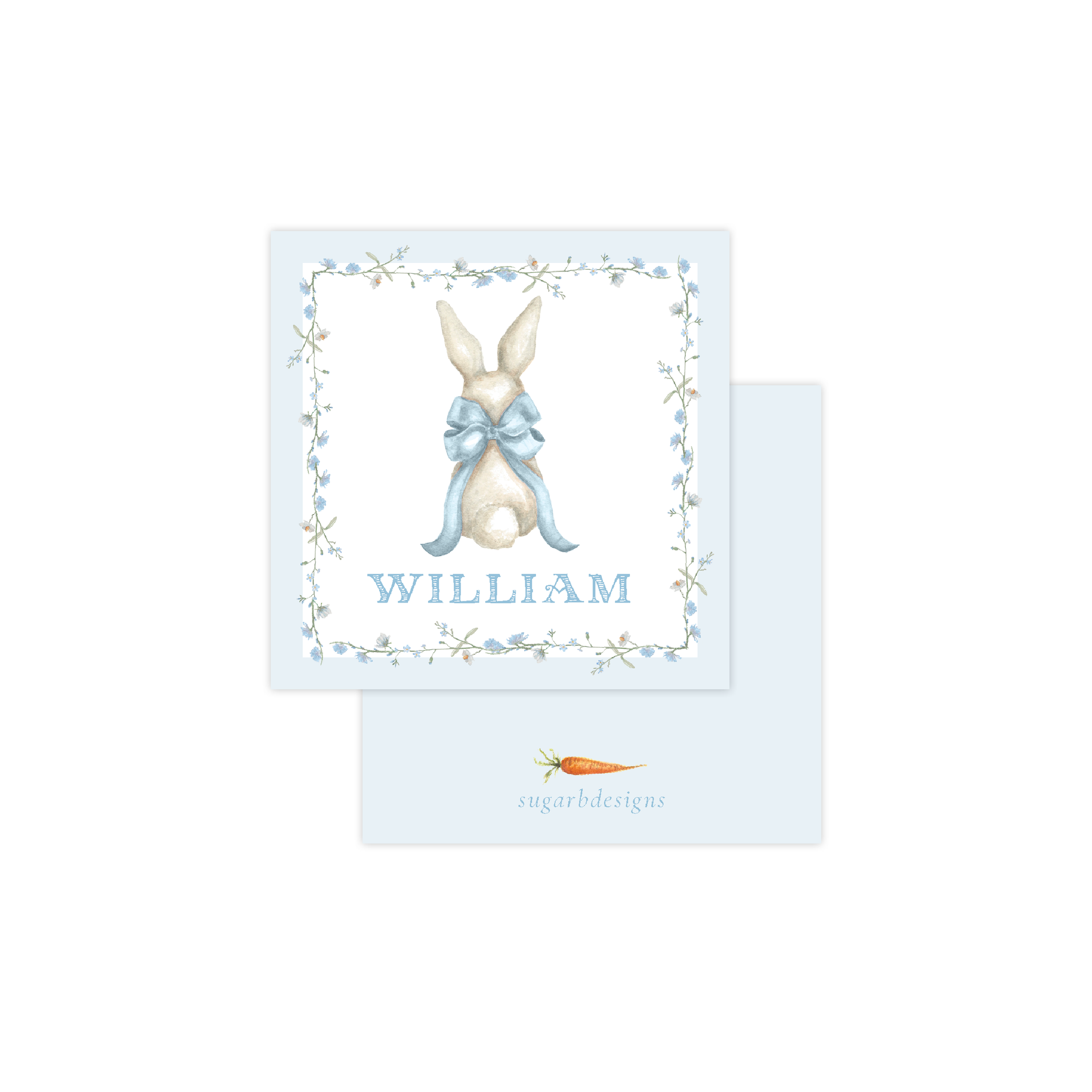 Bunny and Bow Blue Calling Card