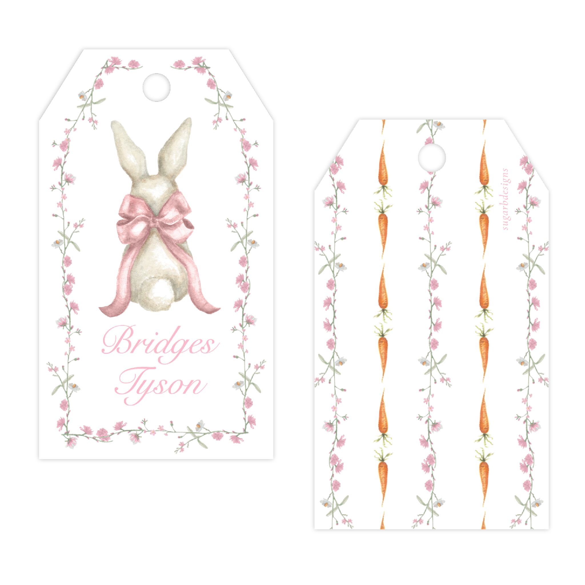 Bunny and Bow Pink Drilled Gift Tag by Sugar B Designs