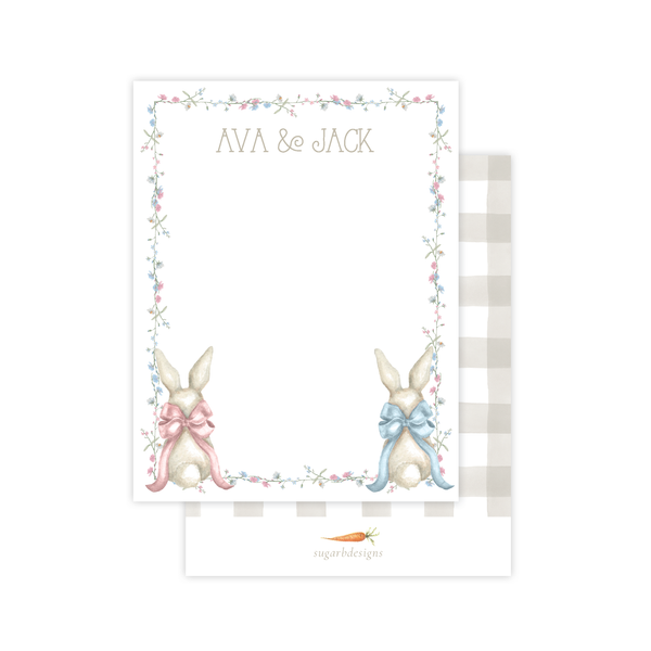 Bunny and Bow Twins Flat Stationery