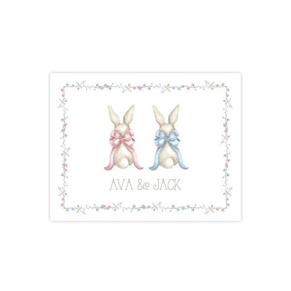 Bunny and Bow Twins Fold Over Stationery