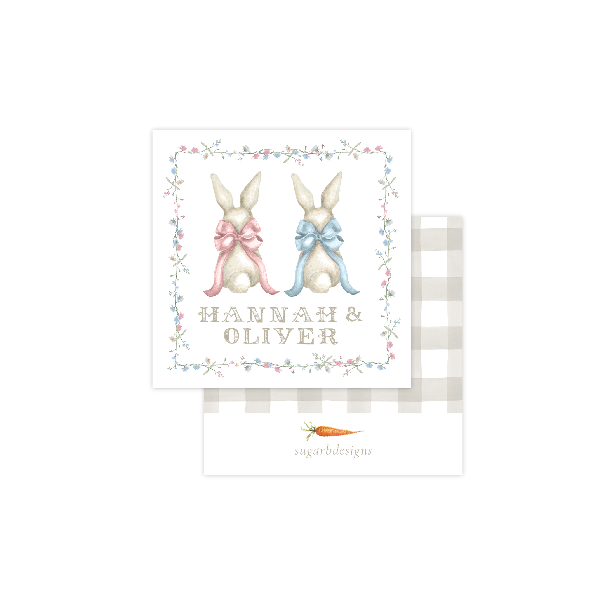 Bunny and Bow Twins Calling Card