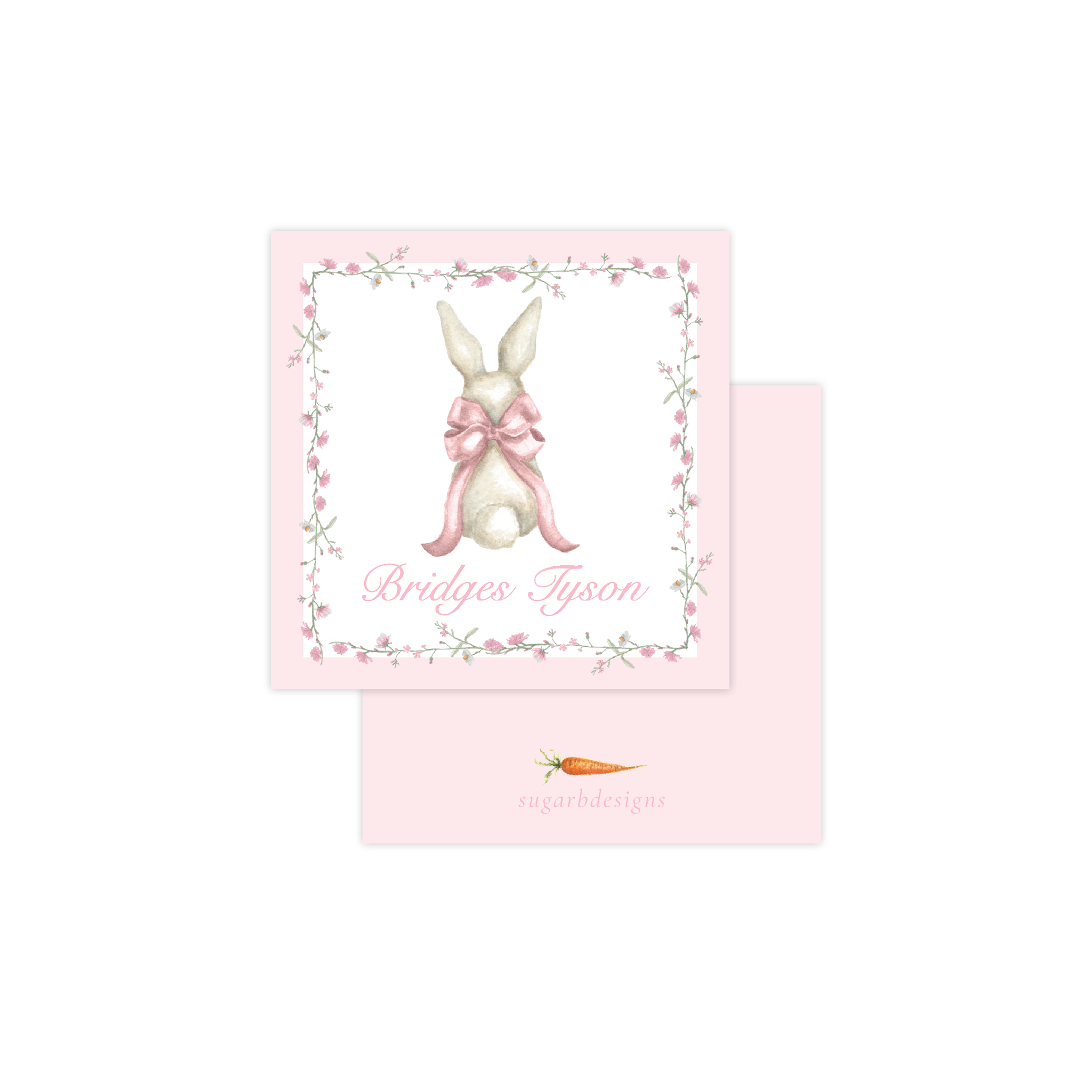Bunny and Bow Pink Calling Card