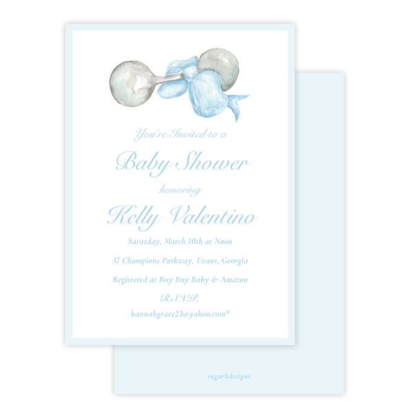 Carlson Rattle Blue Boy Baby Shower Invitation