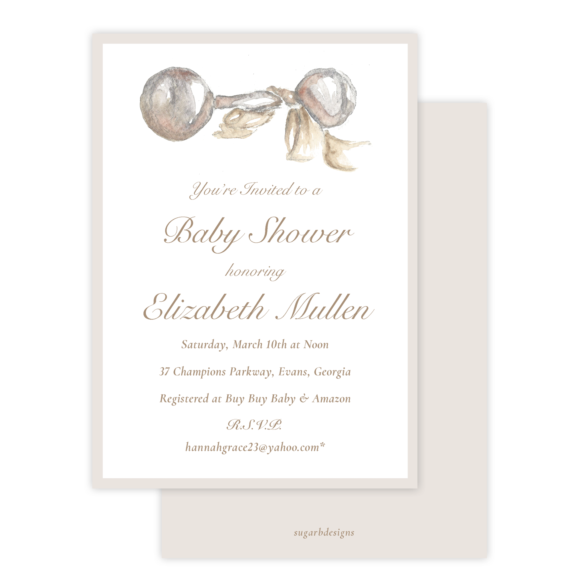 Silver Rattle Baby Shower Invitation
