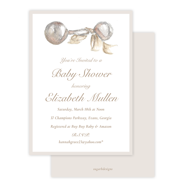 Silver Rattle Baby Shower Invitation