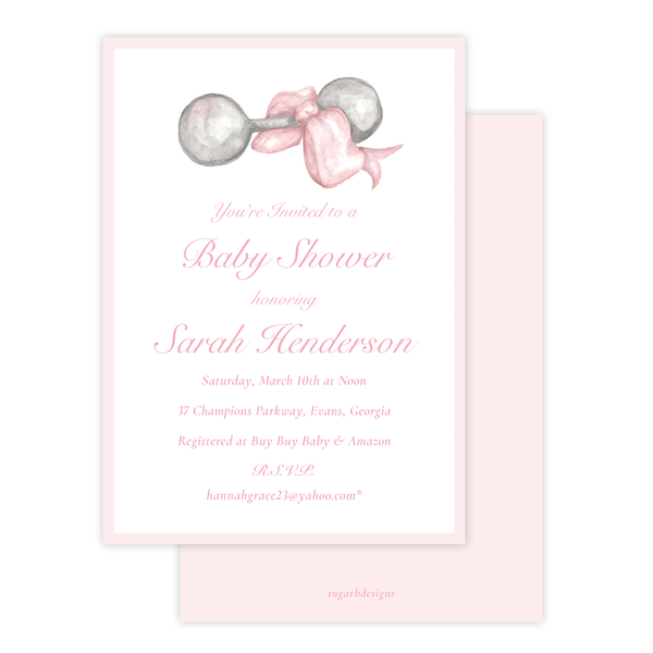 Carlson Rattle Pink Baby Shower Invitation