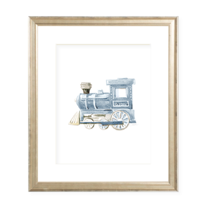 Choo Choo Blue Portrait Watercolor Print