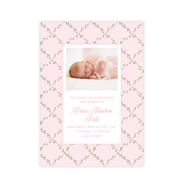 Cindy's Rose Garden Pink Birth Announcement by Sugar B Designs