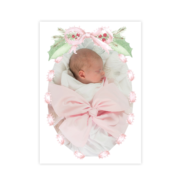 Collins Bow Pink Birth Announcement Christmas Card