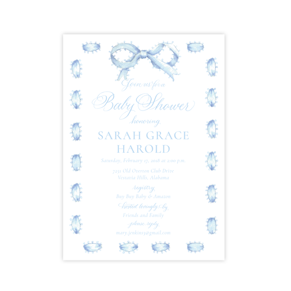 Collins Bow in Blue Baby Shower Invitation