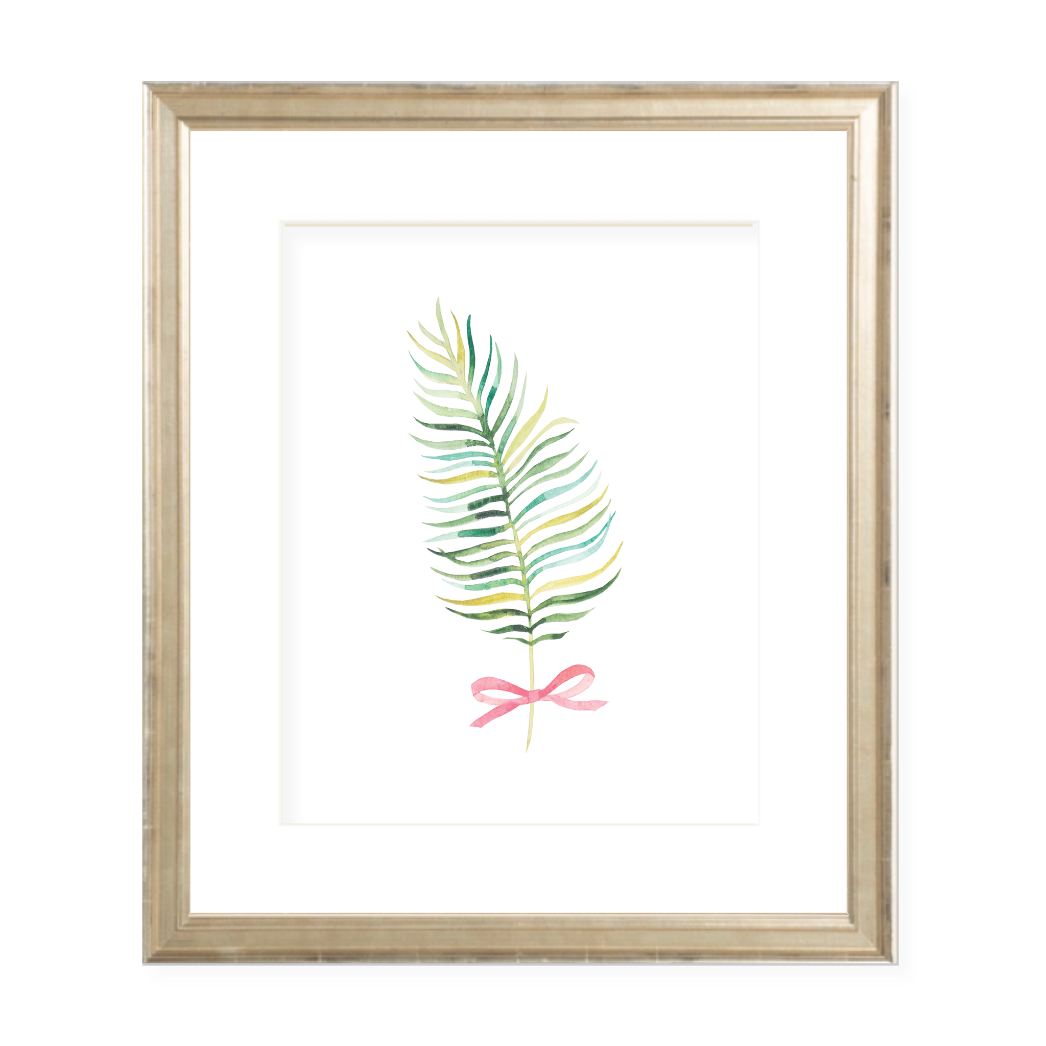 Colorful Palm Leaf with Pink Bow Portrait Watercolor Print