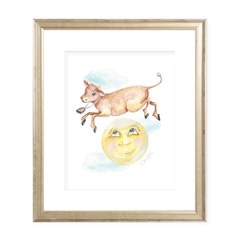 Cow Jumped Over the Moon Portrait Watercolor Print