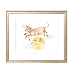 Cow Jumped Over the Moon Landscape Watercolor Print