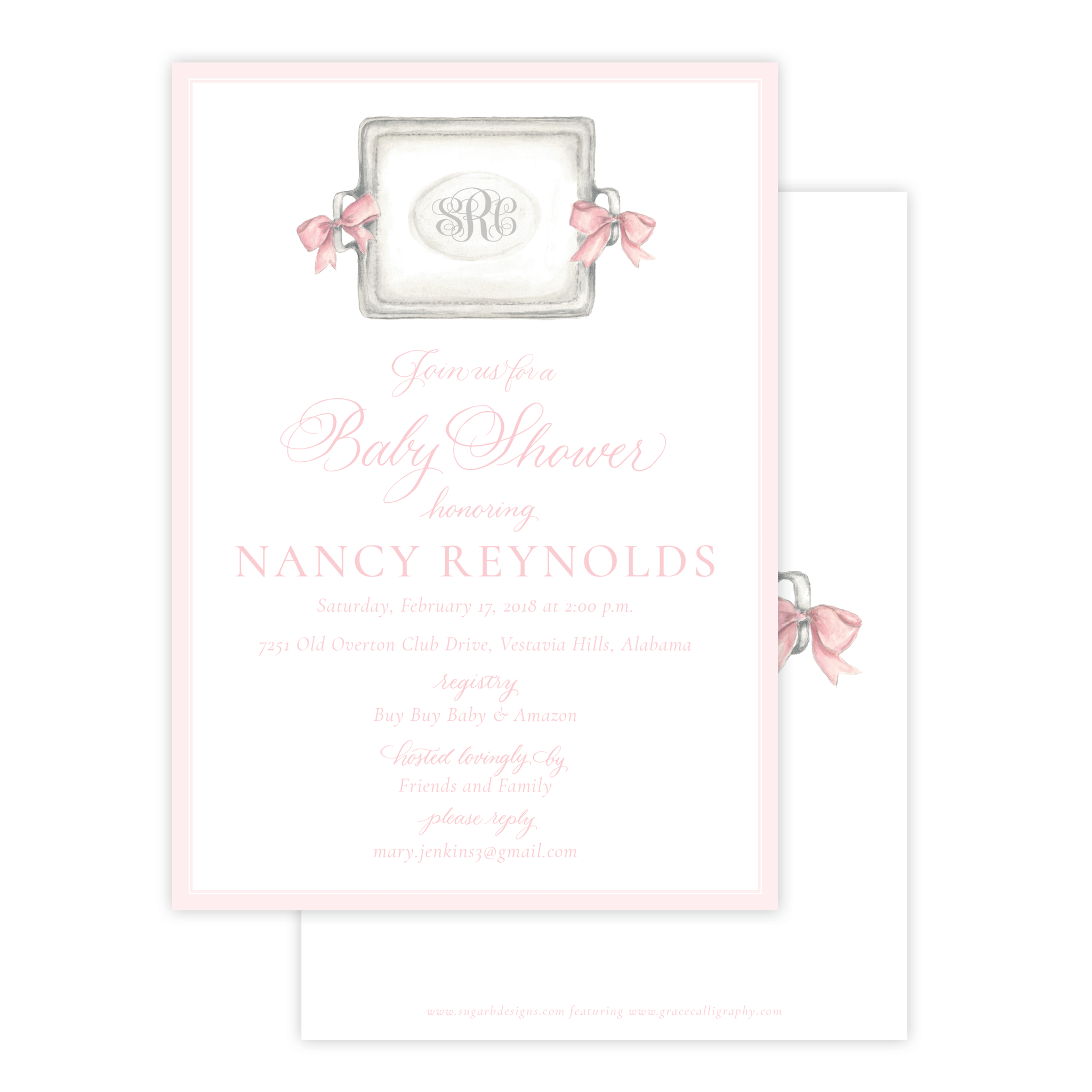 Crawford in Pink Baby Shower Invitation