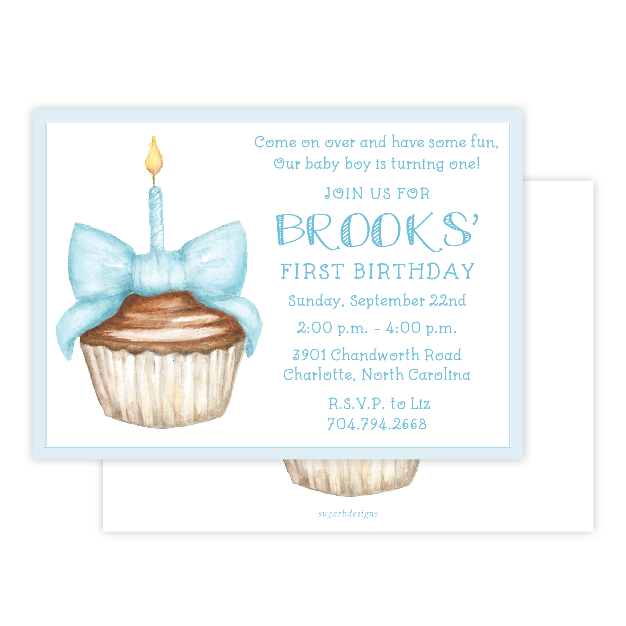 Cupcake's Blue Birthday Invitation