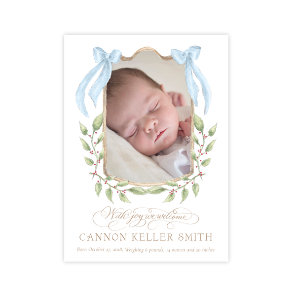 Dalton Frame Blue Birth Announcement Christmas Card