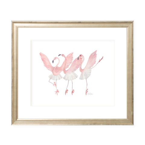 Dancing Flamingos Landscape Watercolor Print