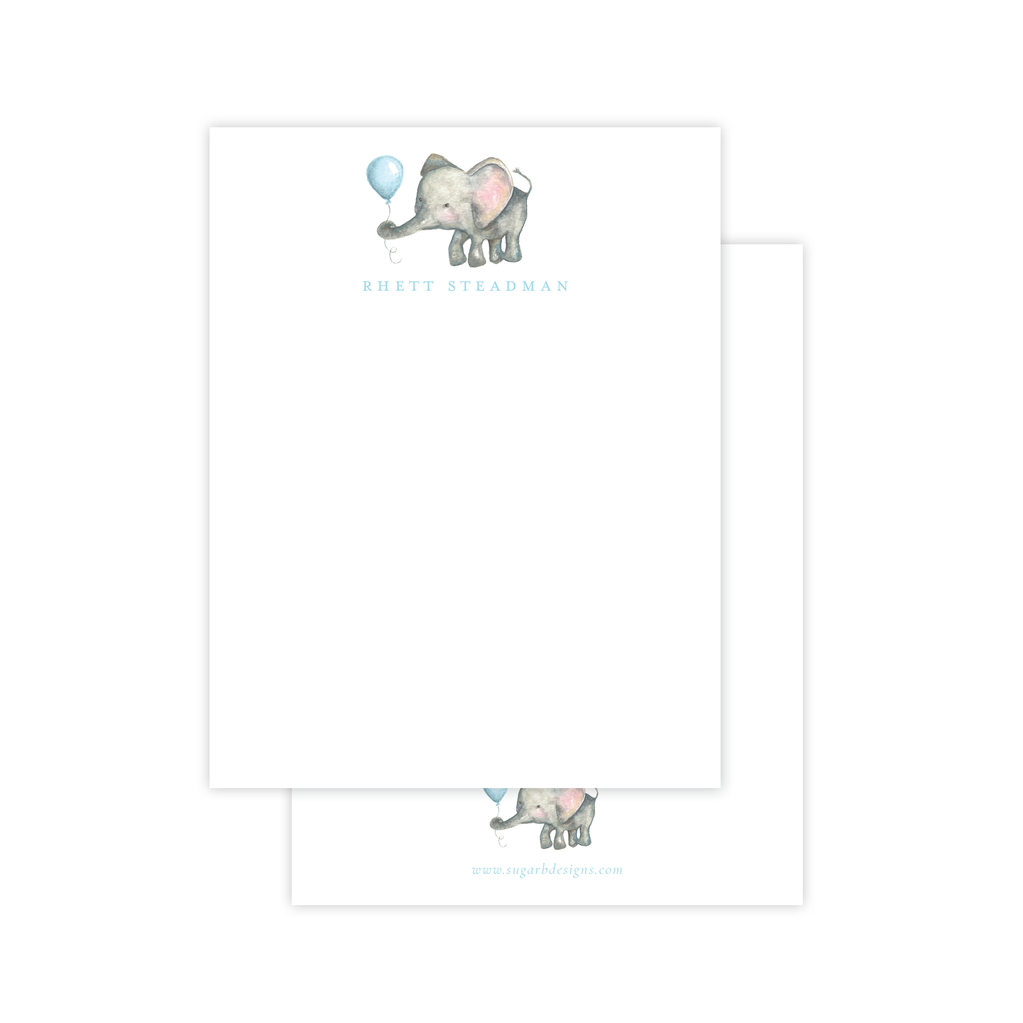 Elie and Balloon Blue Flat Stationery