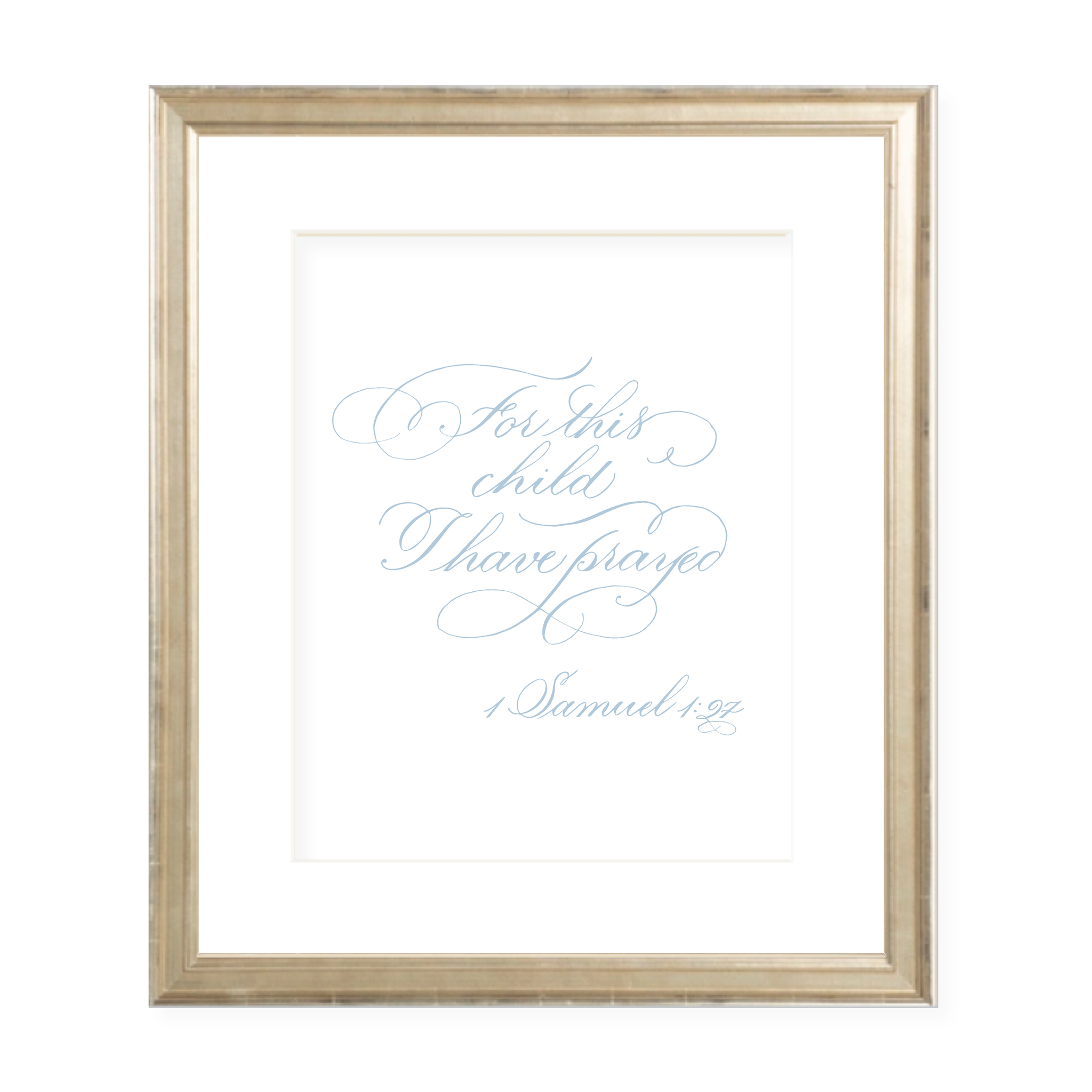 For This Child Blue Calligraphy Portrait Watercolor Print