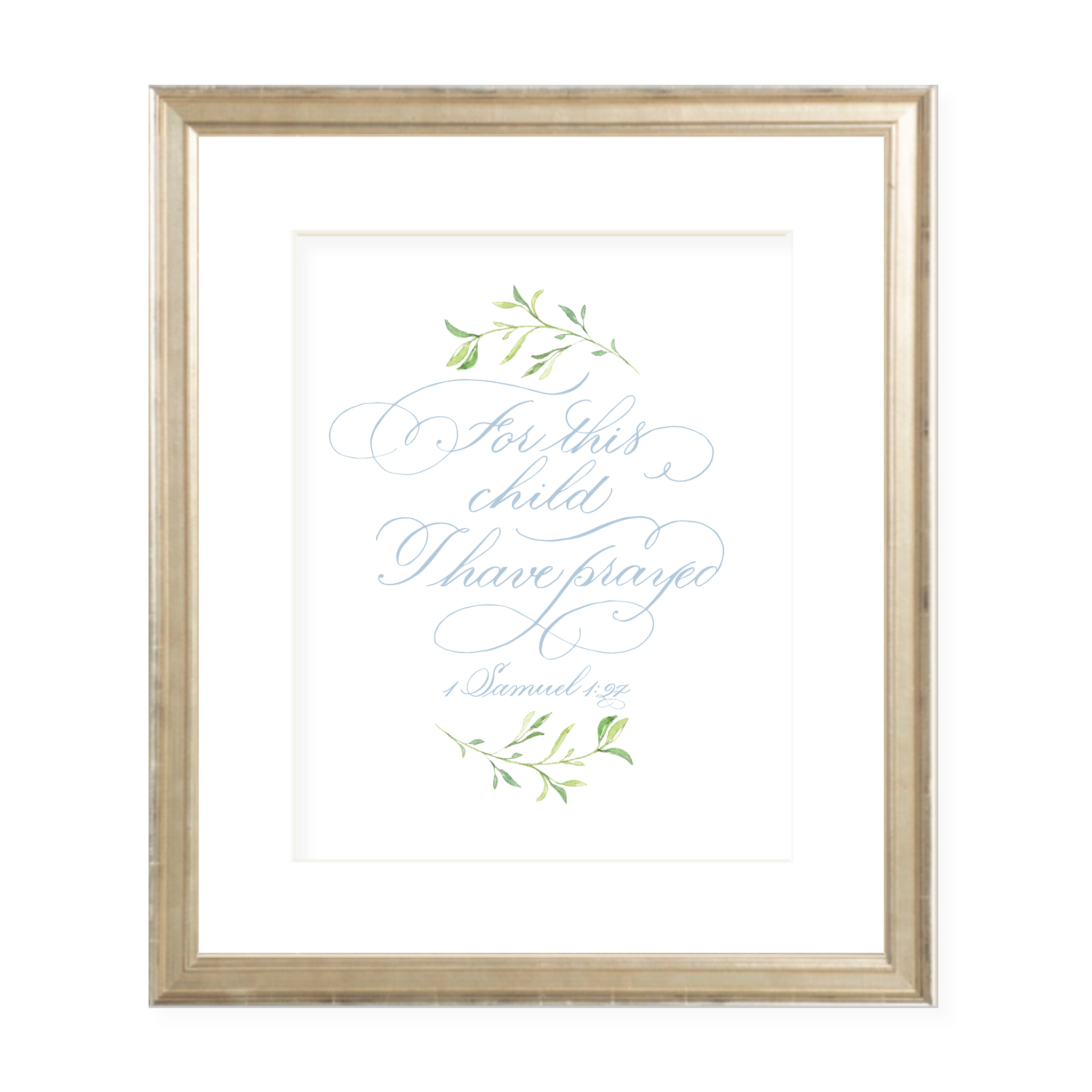 For This Child Blue Calligraphy with Garland Print by Sugar B Designs