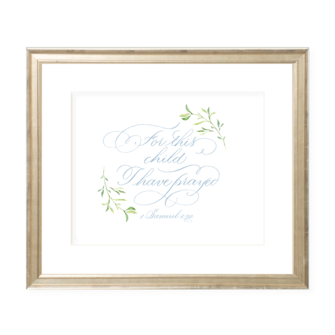 For This Child Blue Calligraphy with Garland Landscape Watercolor Print