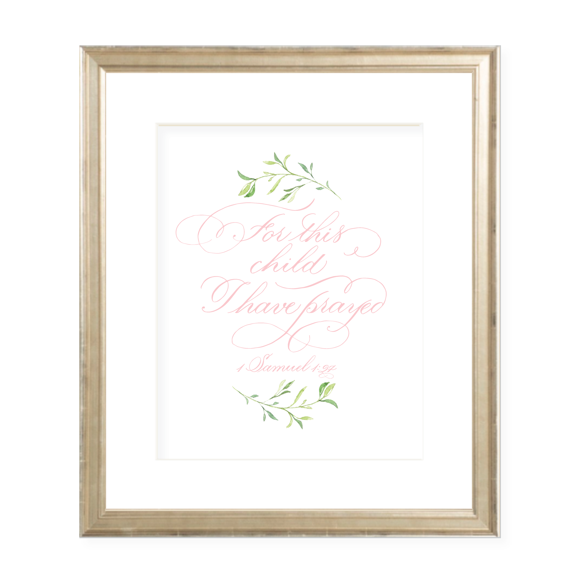 For This Child Pink Calligraphy with Garland Portrait Watercolor Print by Sugar B Designs