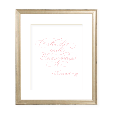 For This Child Pink Calligraphy Portrait Watercolor Print