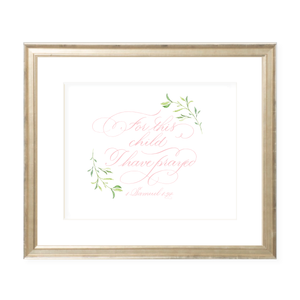 For This Child Pink Calligraphy with Garland Landscape Watercolor Print