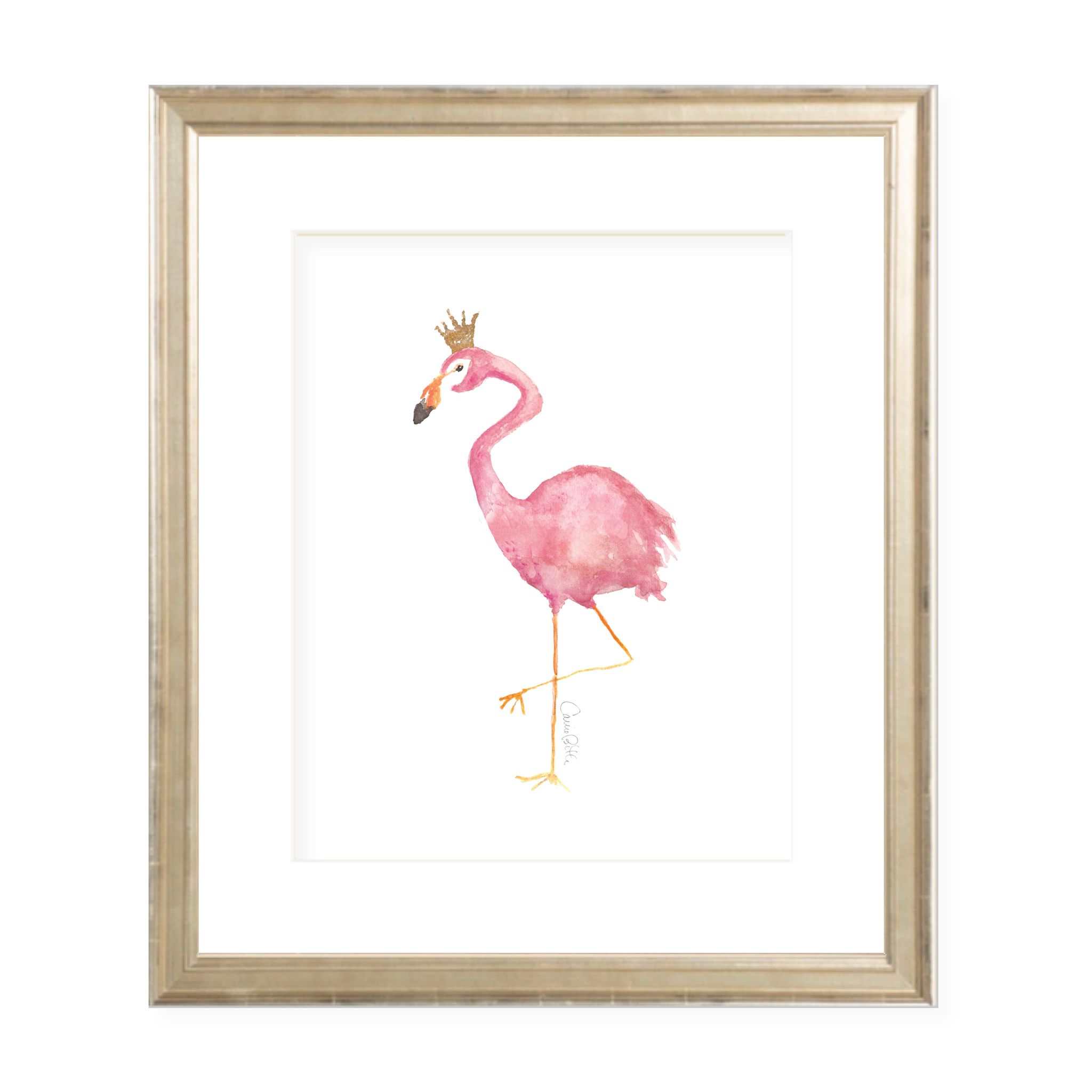 Flamingo and Crown Portrait Watercolor Print