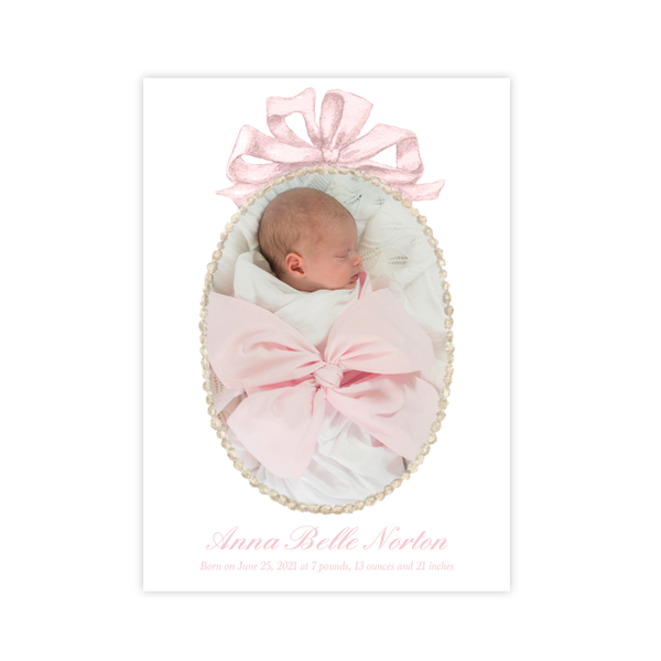 Florentine Wreath in Pink Birth Announcement