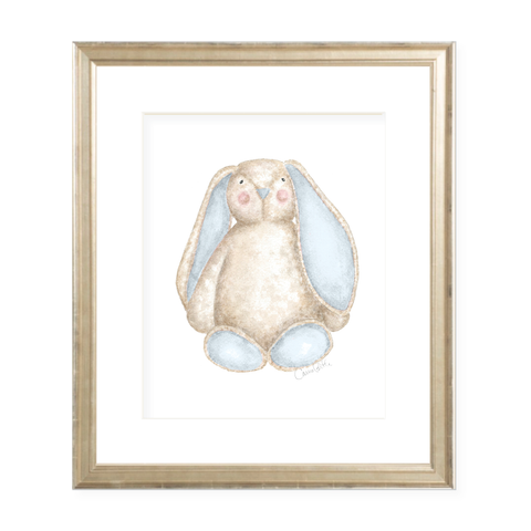 Fluffy Bunny in Blue Watercolor Print