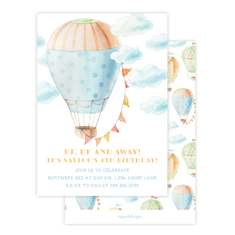 Fly High Hot Air Balloon Birthday Invitation