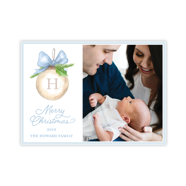 Franklin Ornament Blue Birth Announcement Christmas Card