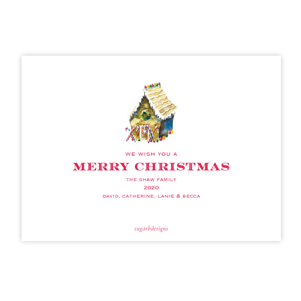 Gingerbread Greetings Christmas Card Landscape Border Stripe