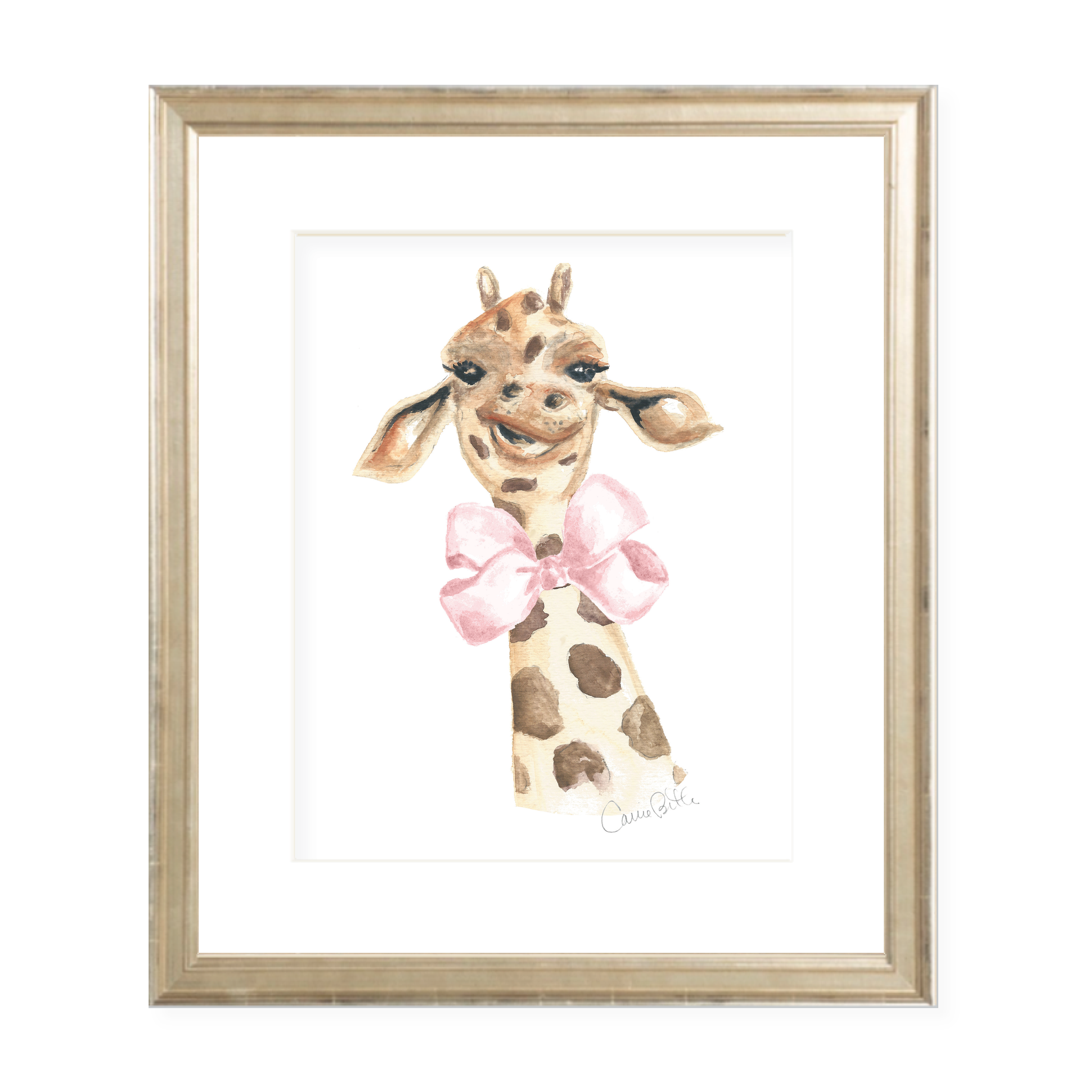 Georgette the Giraffe and Bow Watercolor Print