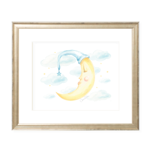 Goodnight Moon Blue Landscape Watercolor Print
