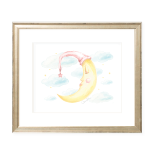 Goodnight Moon Pink Landscape Watercolor Print