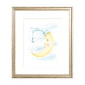 Goodnight Moon Blue Watercolor Print
