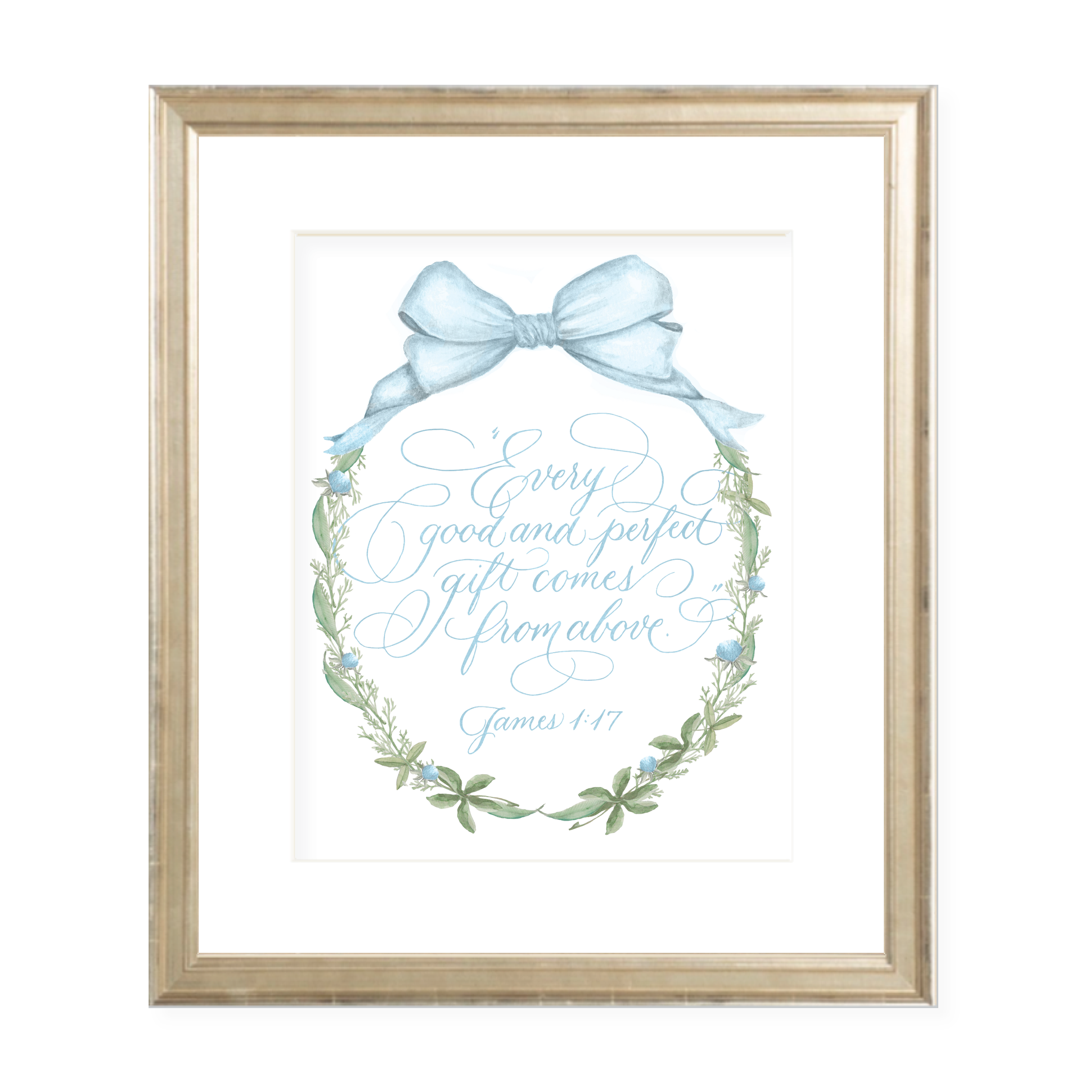 Green Gable Blue Watercolor Print by Sugar B Designs featuring Grace Hall Calligraphy