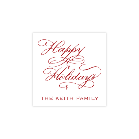 Happy Holidays Red Calligraphy Christmas Square Sticker