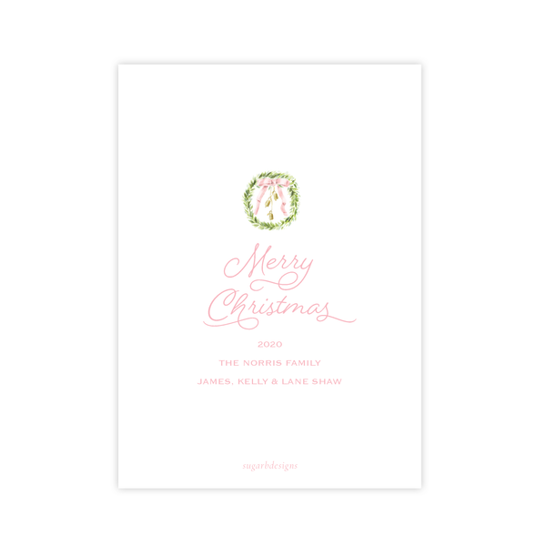 Harrington Wreath Pink Christmas Card Portrait Border