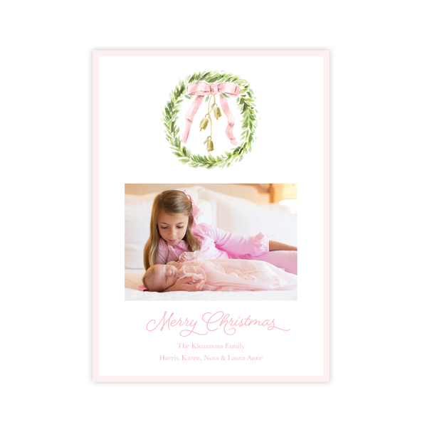 Harrington Wreath Pink Christmas Card Portrait