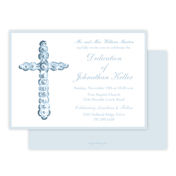Harmony Cross Blue Dedication Invitation by Sugar B Designs