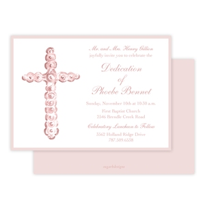 Harmony Cross Pink Dedication Invitation by Sugar B Designs