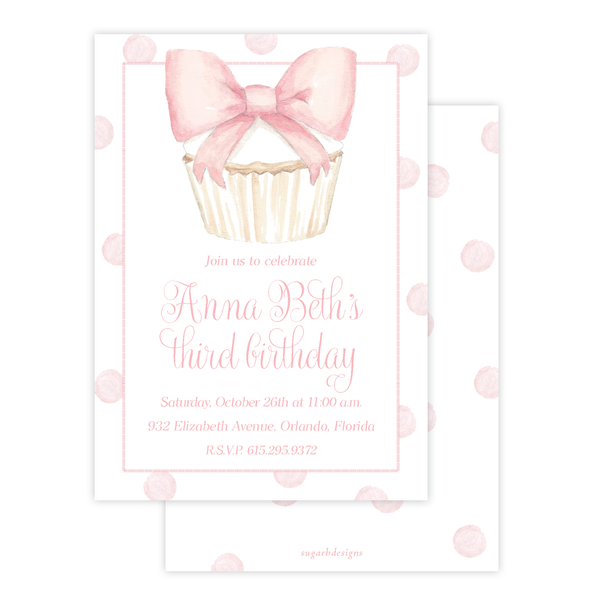 Icing Bow Cupcake Birthday Invitation by Sugar B Designs