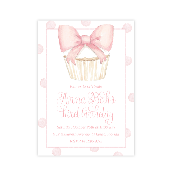 Icing Bow Cupcake Birthday Invitation by Sugar B Designs