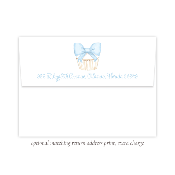 Icing Bow Cupcake Blue Birthday Return Address Print by Sugar B Designs