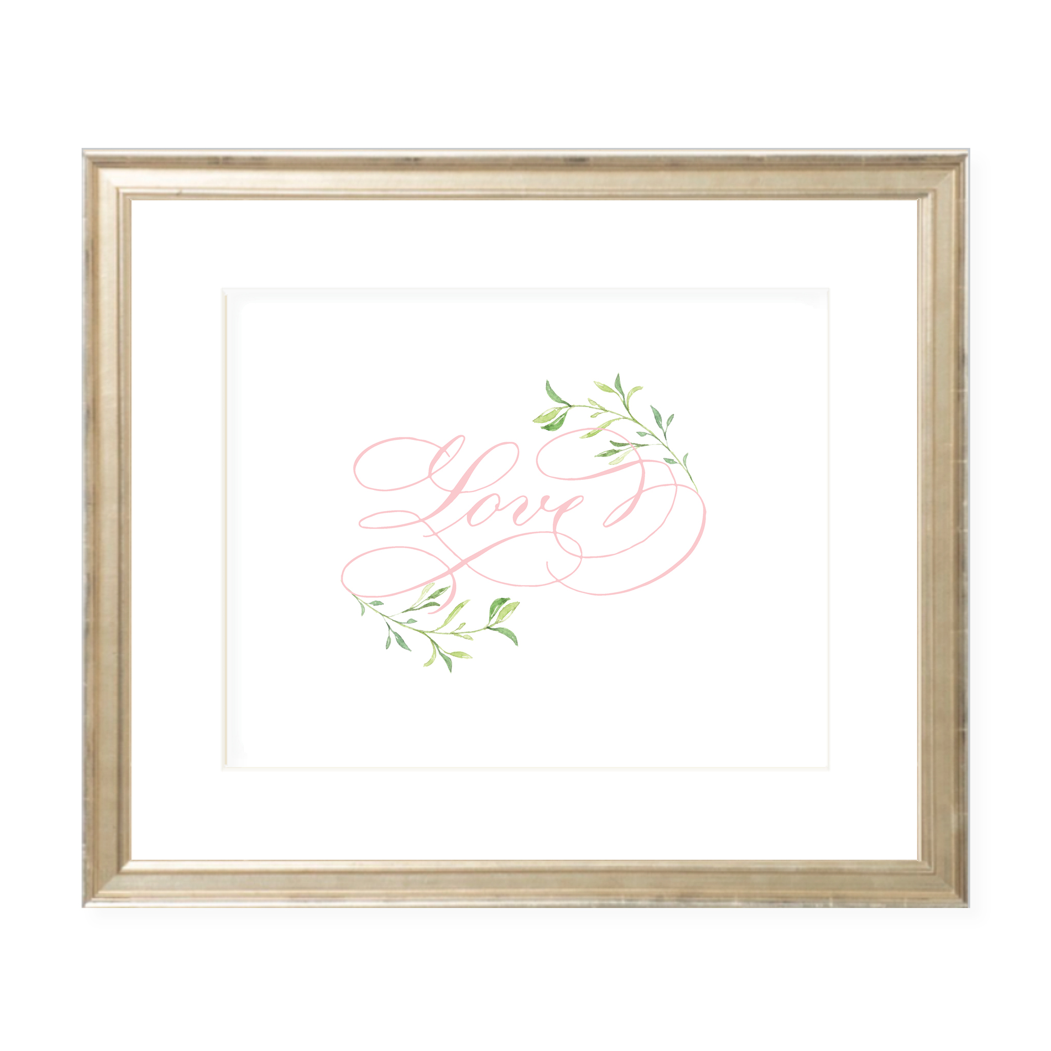 Love Pink Calligraphy with Garland Landscape Watercolor Print