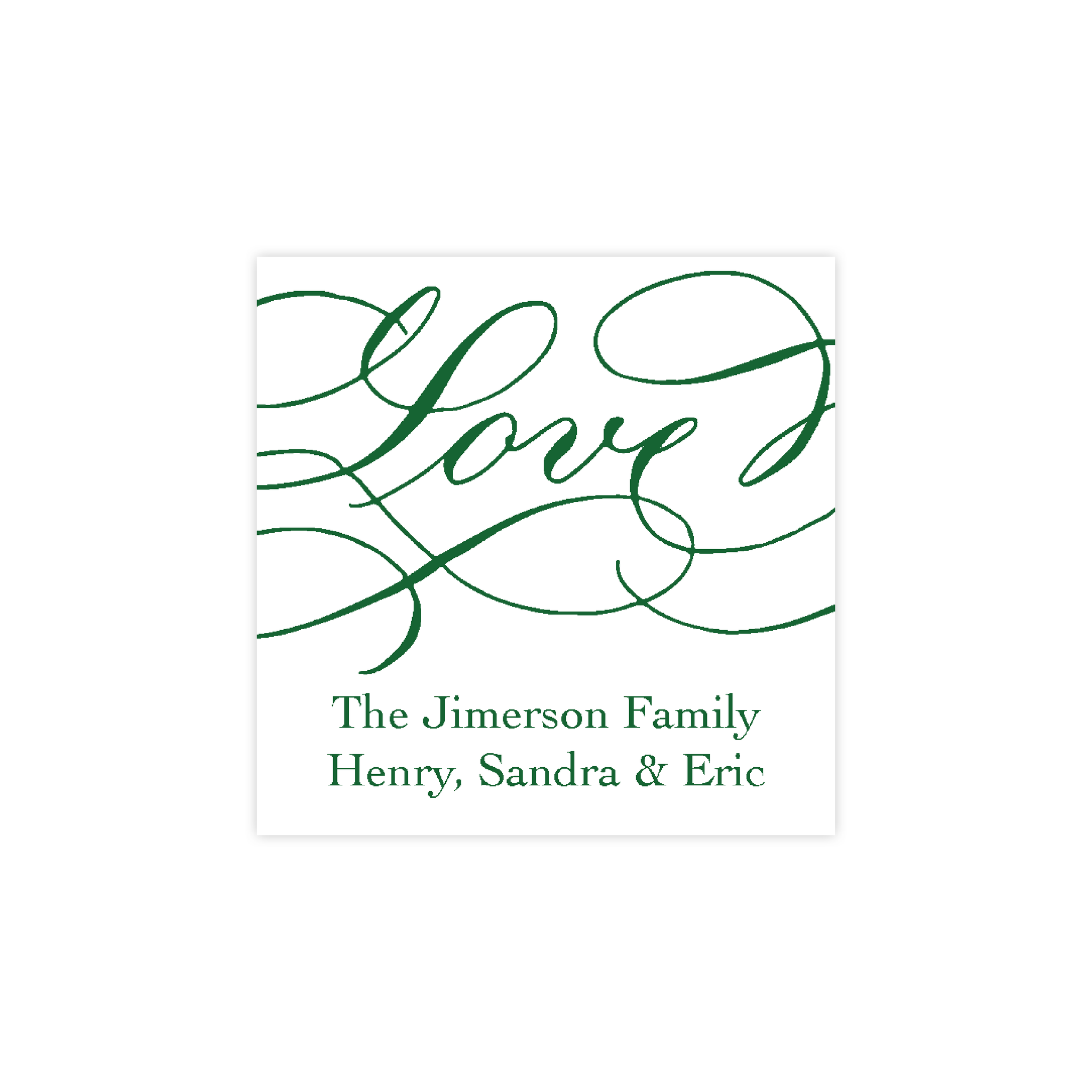 Love Green Calligraphy Christmas Square Sticker